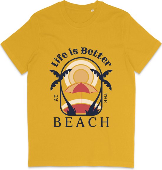 T Shirt Heren Dames - Zomer Ontwerp: Life Is Better At The Beach - Geel - 3XL