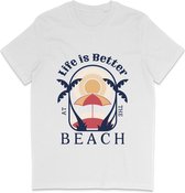 T Shirt Heren Dames - Zomer Ontwerp: Life Is Better At The Beach - Wit - XS