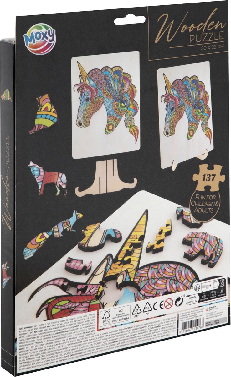 Puzzel hout figuur eenhoorn 137 stukjes