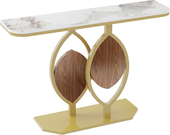 SureDeal® - Table console - Salon - Luxe - Or - Plateau de table en pierre Wit - 120x30x78 cm - Table d'appoint - Table murale - Design - Placard d'entrée - Placard