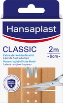 Hansaplast Wond Pleister - Classic - 2m x 6cm - Pleister voor alle soorten kleine wondjes - Sterke kleefkracht - Duurzaam en ademend textielweefsel - Kan op maat worden geknipt