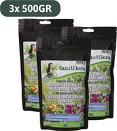 Engrais Famiflora pour plantes d'agrumes et méditerranéennes - 1,5KG pour 15m² - Pour une floraison exubérante et de belles couleurs dans des plantes vigoureuses - Pack économique 3x 500gr