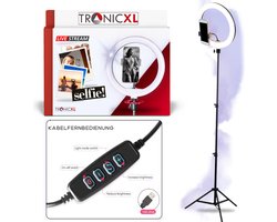 TronicXL Tripod Set 4-delig - 210 cm Statief + XXL Ringlamp LED + 360° Kogelkop + Smartphonehouder - Beauty Light - Camera I geschikt voor YouTube Live Video Streaming, TikTok - Ring licht