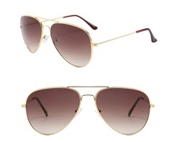 Fako Sunglasses® - Piloten Zonnebril - Pilotenbril - Piloot Zonnebril - Heren Zonnebril - Dames Zonnebril - Goud - Lichtbruin