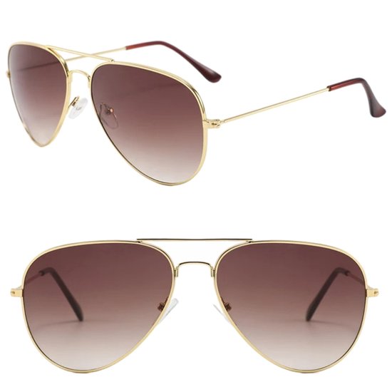 Fako Sunglasses® - Piloten Zonnebril - Pilotenbril - Piloot Zonnebril - Heren Zonnebril - Dames Zonnebril - Goud - Lichtbruin