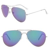 Fako Sunglasses® - Piloten Zonnebril - Pilotenbril - Piloot Zonnebril - Heren Zonnebril - Dames Zonnebril - Zilver - Blauw/Groen