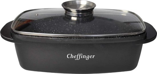 Cheffinger Braadslede met Deksel - 32cm - Zwart - Inductie - Braadpan - Braadslee