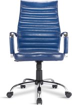 Executive Bureaustoel met Hoge Rugleuning en Lendensteun | Verstelbare PU-lederen Computerstoel | Blauw