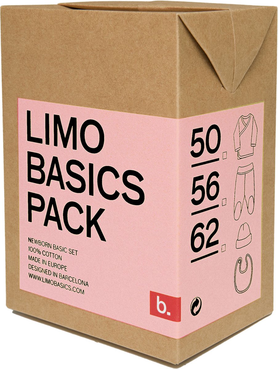 Limobasics babykleding cadeausetje met roze trui, broek, slab en muts - maat 56