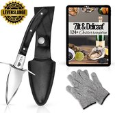 TEN - Oyster Knife + eBook Cookbook - Leather Holder - Oyster Glove - Zwart