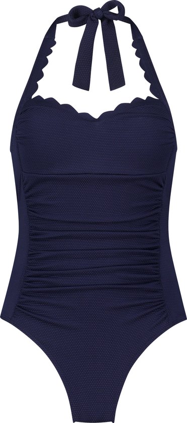 Hunkemöller Scallop halter bs o Dames Badpak - Blauw - Maat 44