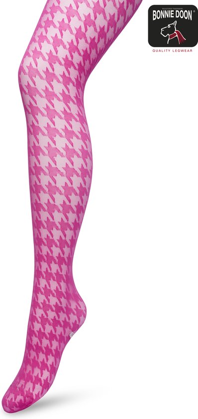 Bonnie Doon Houndstooth Panty 50 Denier Roze Dames maat L/XL - Pied de Poule - Print - Gladde Naden - Maximaal Draagcomfort - Houndstooth Tights - Chique Panty - Feestelijk - Fel Roze - Rose Violet - BP221903.339