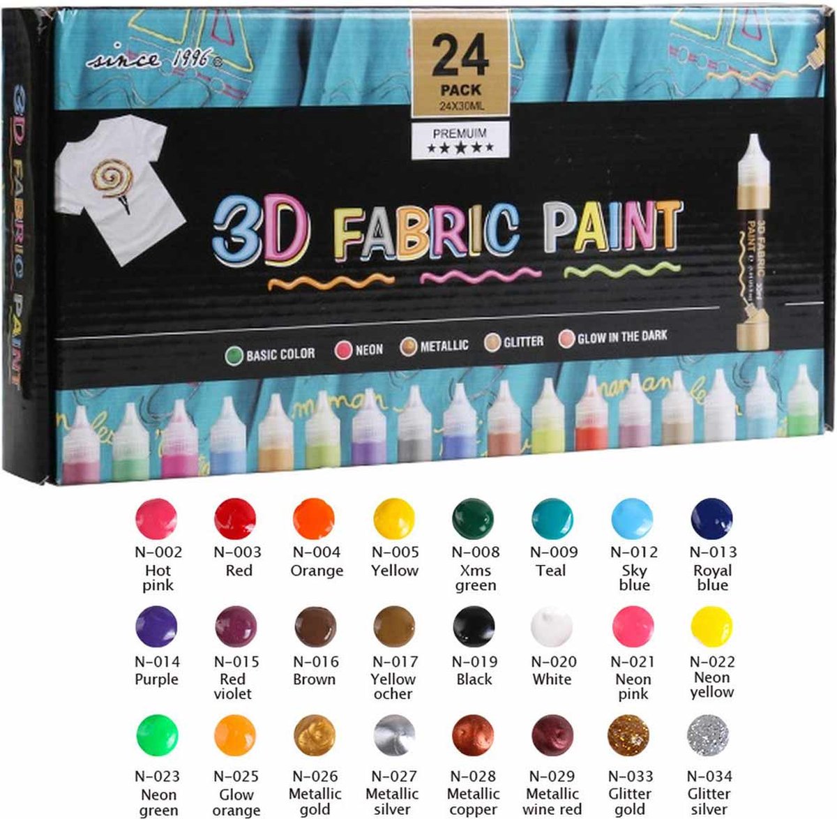 CNL Sight Acrylstiften set-(24 stuks)-3D Markers-3D Fabric paint pen set-Acrylverfstiften-incl. 3 penselen | wasbestendig-Hobbyverf- voor canvas, hout, keramiek, stof en ambachten-Rijke pigmenten met duurzame kwaliteit-voor DIY Festival