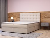 Continentaal bed, boxspringbed, bed met bedkast, Bonell-matras en topper, tweepersoonsbed - Boxspringbed 05 (Beige - Hugo 01, 140x200 cm)