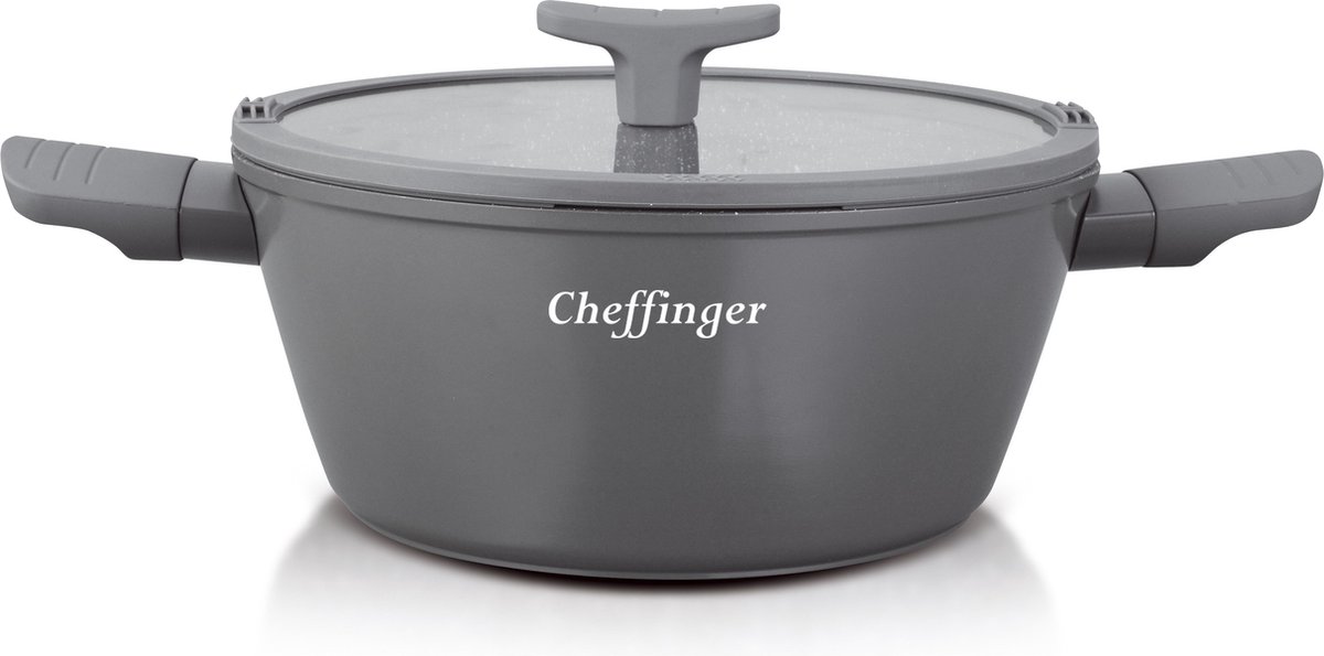 Cheffinger Braadpan met Vergiet & Deksel 24cm Inductie Grijs