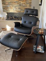 Lounge Chair + Hocker - Fauteuil - Lounge - Stoel - Leer - Relaxfauteuil - Zwart