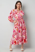 Lange jurk met print en ceintuur - nieuwe collectie - lente/zomer - dames - fuchsia - maat S