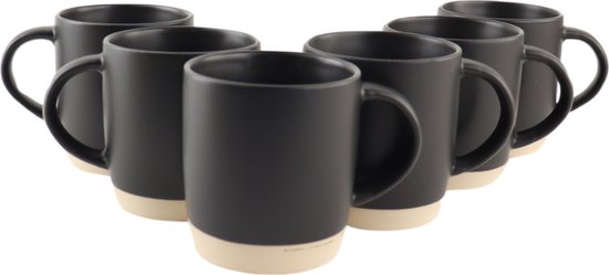 OTIX Koffiekopjes - Theemokken - Koffietassen - Set van 6 - Zwart - 310 ml -...