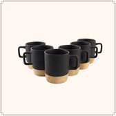 Tasses à Espresso Orange85 - Zwart - Set de 4 - avec Dessous de Verre en Bamboe