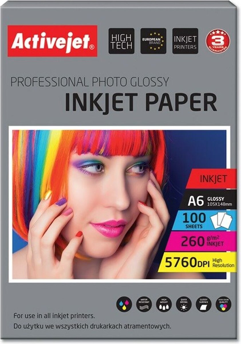 Glanzend Fotopapier Activejet AP6-260GR100 A6 100 Lakens