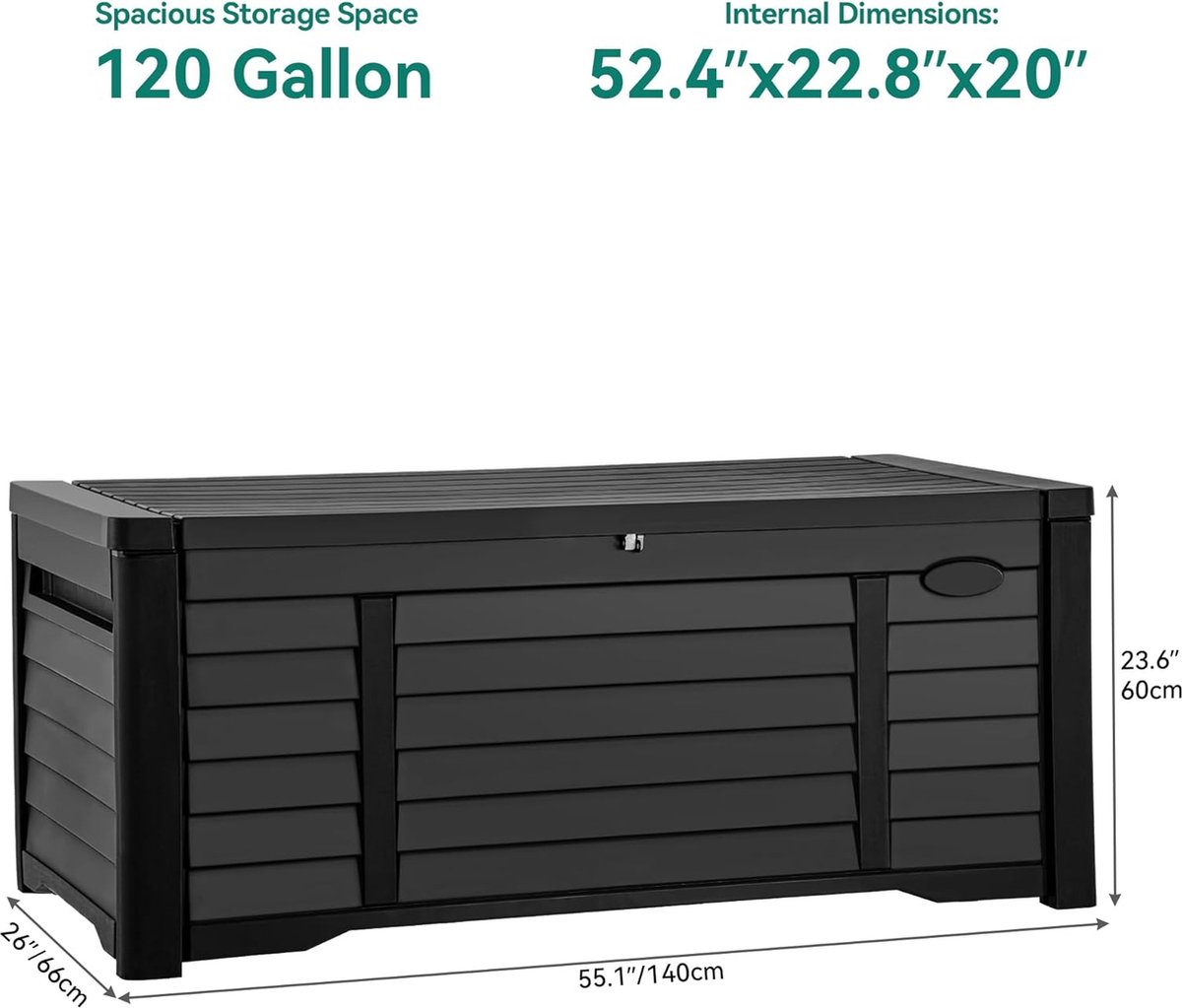 thumbnail: COSTWAY Tuinbox 96 Liter - Waterdichte Opbergbox Met Rotanlook En Afsluitbaar Deksel, Zwart
