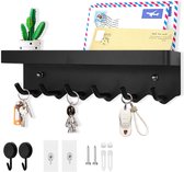 6 haken wand sleutelhouder met plank - multifunctioneel en roestbestendig - geschikt voor entree keuken kantoor badkamer woonkamer (zwart)