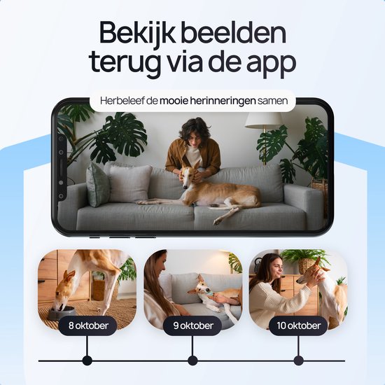 Caméra de sécurité intérieure Protectly® - Caméra pour animaux de compagnie avec application - Petcam - Caméra pour chien - Avec application WiFi - 2K 3MP Ultra HD - Détection de mouvement et de son - Caméra intérieure - Zwart