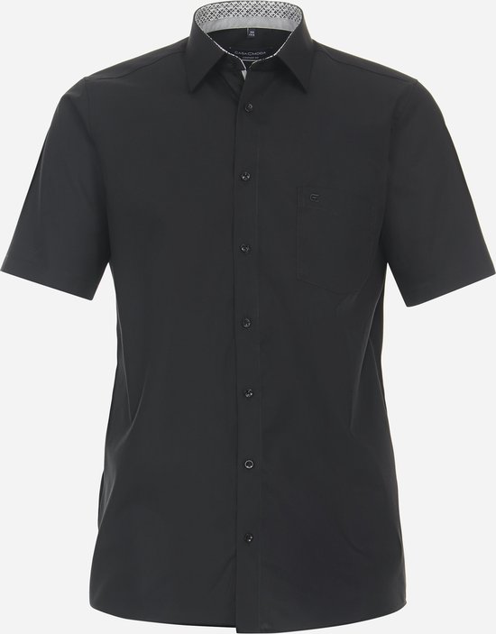 CASA MODA comfort fit overhemd - korte mouw - popeline - zwart - Strijkvrij - Boordmaat: 48