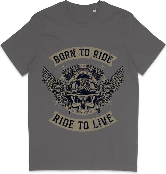 Heren en Dames T Shirt - Motorrijder - Born To Ride - Grijs - 3XL