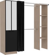 Concept-U - Wood industriële kleedkamer met zwart gordijn en 2 kasten en 6 planken NICE