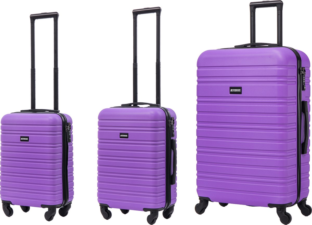 BlockTravel kofferset 3 delig ABS ruimbagage en handbagage 29 39 en 74 liter - inbouw TSA slot - paars