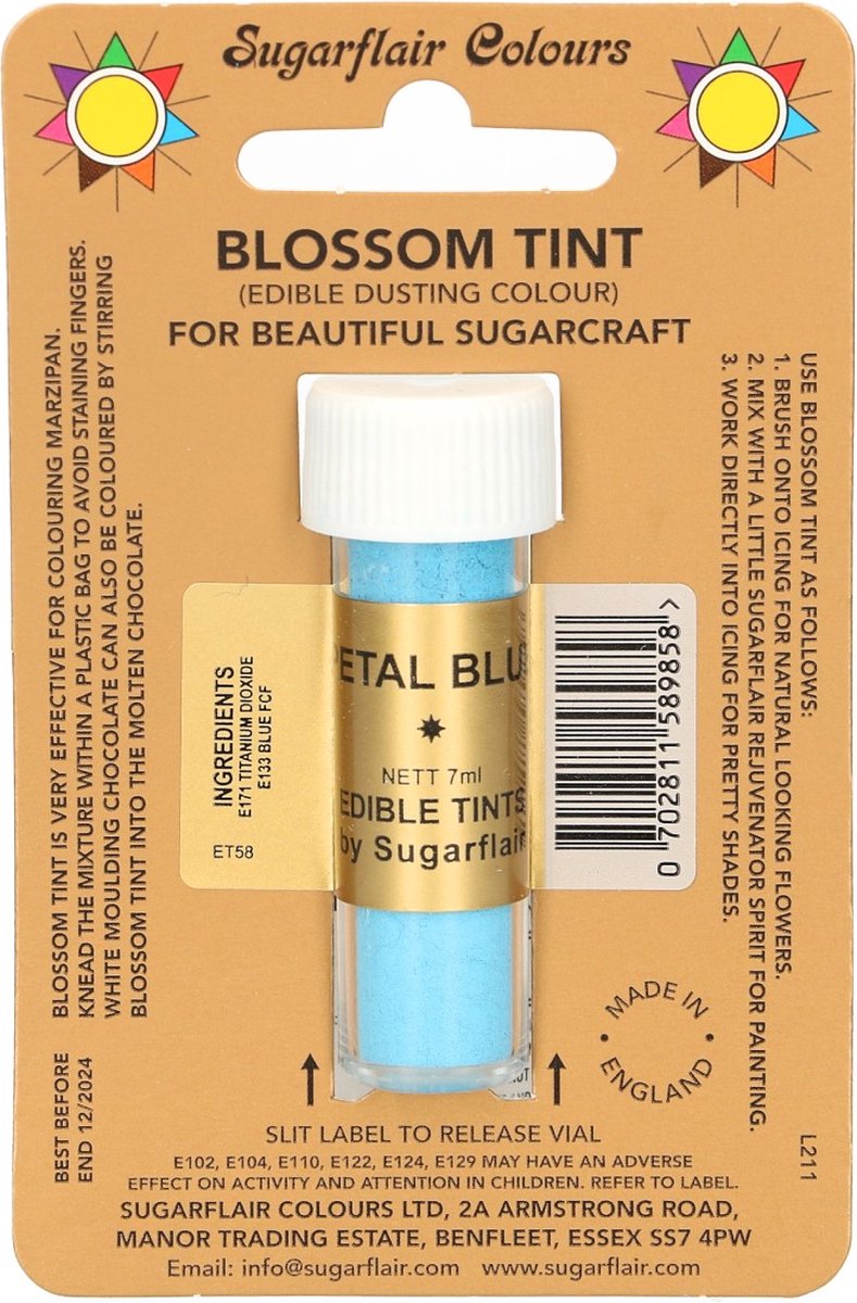 Sugarflair Eetbare Kleurpoeder - Bloemblad Blauw - 7ml - Voedingskleurstof