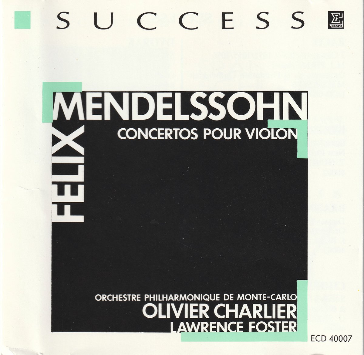 1-CD MENDELSSOHN - CONCERTOS POUR VIOLON - OLIVIER CHARLIER / LAWRENCE FOSTER