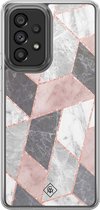 Casimoda® hoesje - Geschikt voor Samsung Galaxy A52 5G - Stone grid marmer / Abstract marble - 2-in-1 case - Schokbestendig - Geometrisch patroon - Verhoogde randen - Paars, Transparant