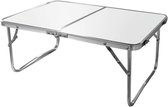 Opvouwbare strandtafel, afmetingen 60 x 40 x 26 cm, crème, metalen frame, houten plaat, klaptafel, campingtafel, klein, veiligheidssluiting