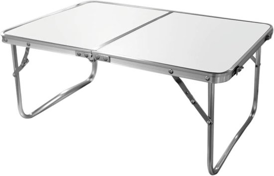 AKTIVE Beach table, folding beach table, 60 x 40 x 40 cm, white, metal frame, wooden plate, small camping table, tilt protection (52836