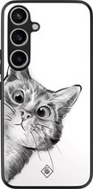 Samsung Galaxy A55 hoesje - Peekaboo kat - Grijs - Hard Case TPU Zwart - Kat - Casimoda
