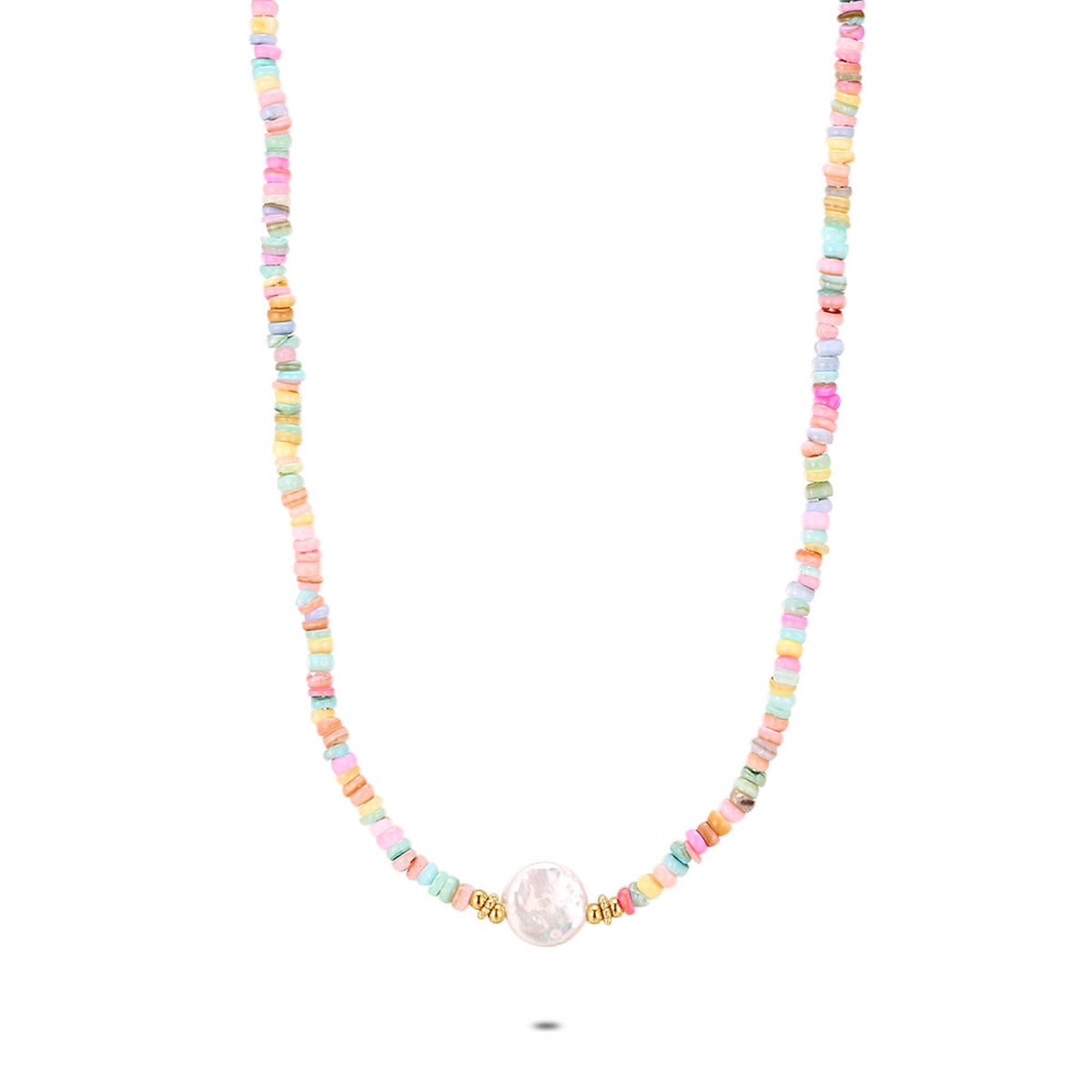 Twice As Nice Halsketting in goudkleurig edelstaal, pastel kleuren 38cm+5cm
