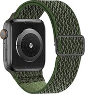 Smart Watch elastische nylon loop band - Geschikt voor Apple Watch bandje 42 / 44 / 45mm - Series 1 2 3 4 5 6 7 SE - Smartwatch iWatch horloge band - 42mm 44mm 45MM - NYLON - Donker groen