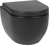 Saqu Home Randloos Hangtoilet - met Tornado Flush en Quickrelease Toiletbril - Mat Zwart - WC Pot - Toiletpot - Hangend Toilet