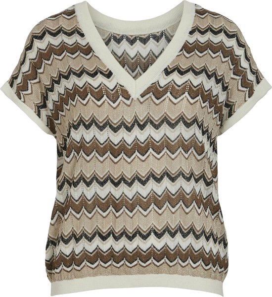 Vila T-shirt Viember Rev V-neck S/s Glitter Knit 14095310 Feather Gray/ermine/egret Dames Maat - M