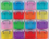 Cube mural transparent Really Useful Box avec 16 boîtes de rangement colorées de 0 litre