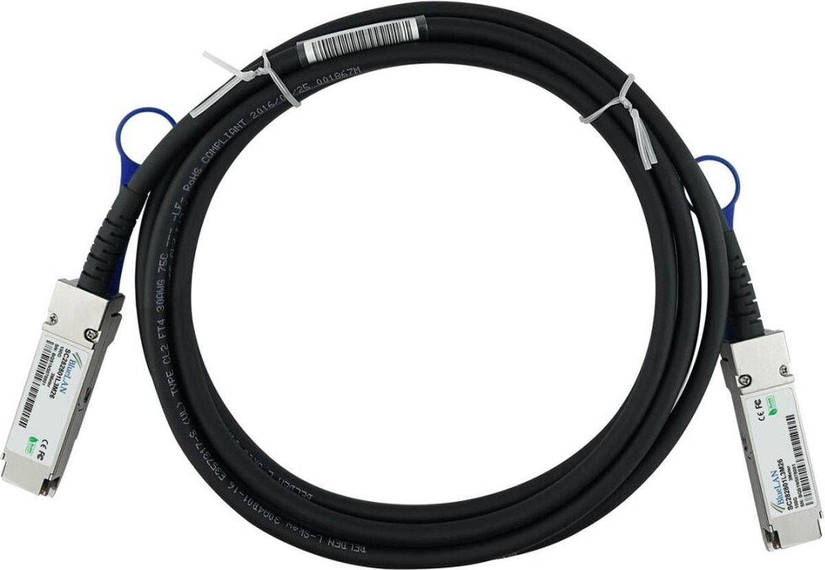 BlueOptics DAC-Q28-100G-1M-BL InfiniBand en Glasvezelkabel QSFP28 Zwart, Zilver