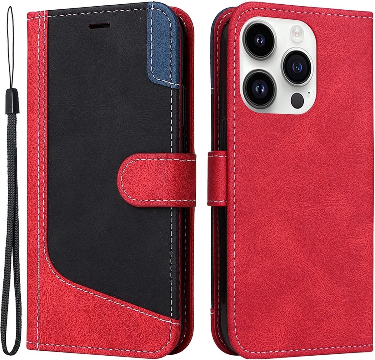 Cityhoesje-iPhone 15 Pro - PU Leather - Book Case - Rood