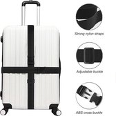 Zwarte kofferriem, kofferband, 195 cm, bagageriem, lange kofferriem, kofferband met kliksluiting, set van 2, verstelbare kofferriemen, bagageriemen voor koffers