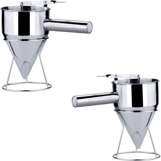 EMAGEREN Trechter met zuiger van roestvrij staal, 1,2 l, trechter voor gebak, met 4 verschillende sproeiers voor pannenkoeken, cake, desserts, jam, muffins, bonbons