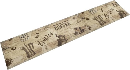 vidaXL - Keukenmat - wasbaar - koffieprint - 60x300 - cm - fluweel - bruin