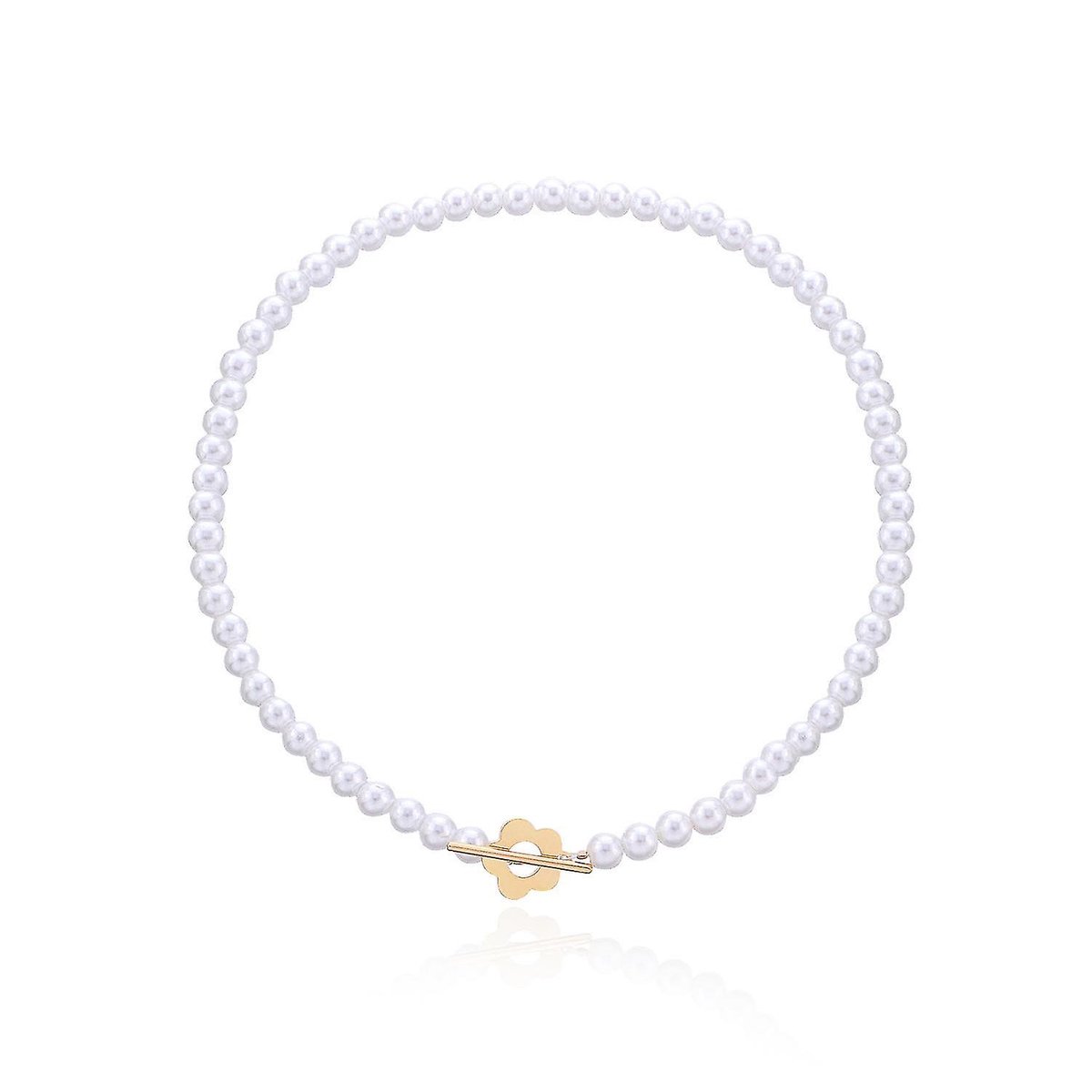 Parelketting - Choker - Zichtbare sluiting - Bloem - Parels - Houtje-touwtje sluiting