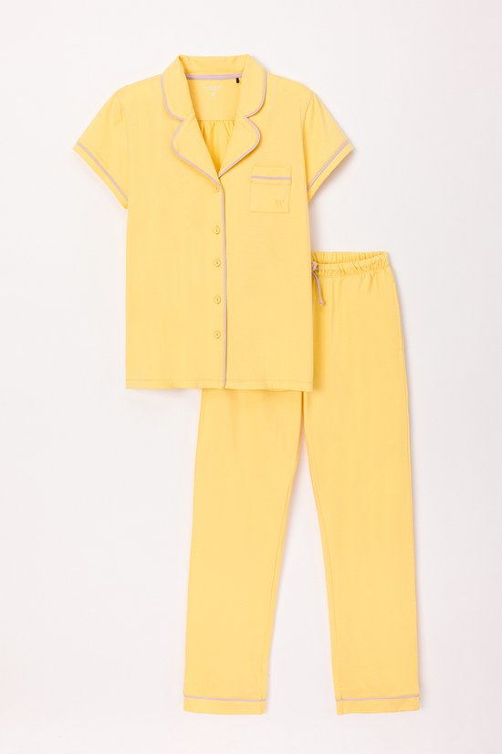 Pyjama femme Woody à boutons complets - jaune clair - 241-10-PIS- S/607 - taille L