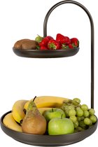 Etagère – 2 laags – H40cm – Serveertoren – Serveerset – Fruitschaal – Zwart/koper – Metaal
